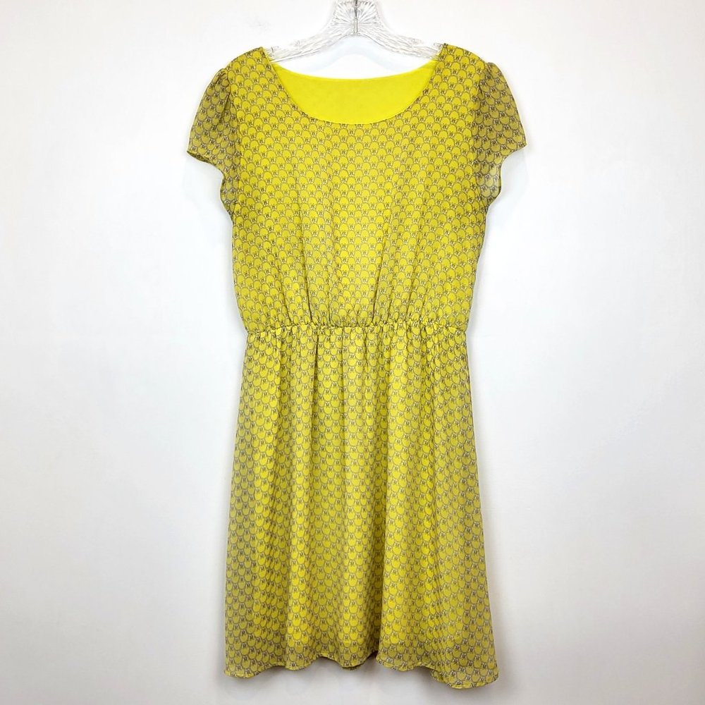 Teenplo Yellow Butterfly Print Short Sleeve Spring Dress, Size Medium, GUC